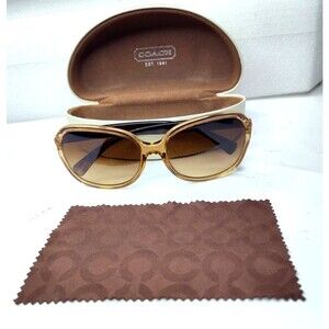 Coach HC8088 Tortoise Shell Sunglasses w Clamshell Case Gold Logo Y2K Vintage
